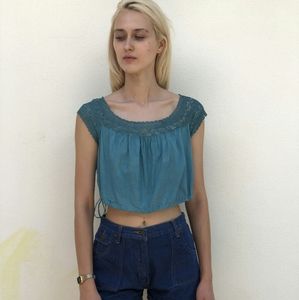 Antique Crop Top Crochet Blouse 70s Camisole - XS